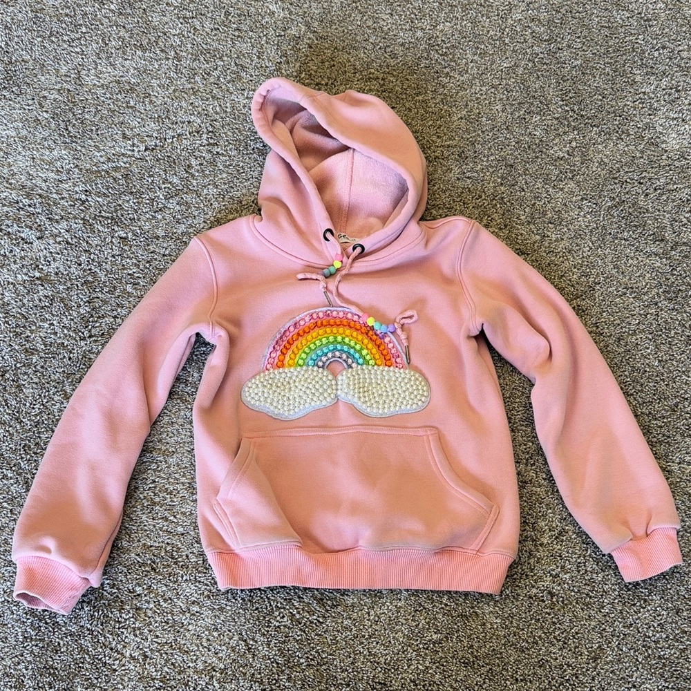 Lola & the Boys Pink Hoodie with Rainbow Design Size 8